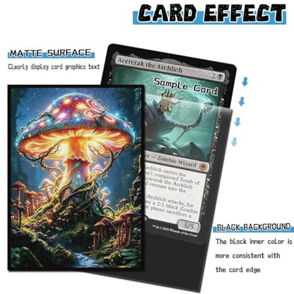 100 Count Card Sleeves Compatible with MTG, Ultra Clear Front & Matte Finish Back, Standard Size TCG Art Sleeves for Trading Cards (Celestial Shroom Realm) - color: Celestial Shroom Realm