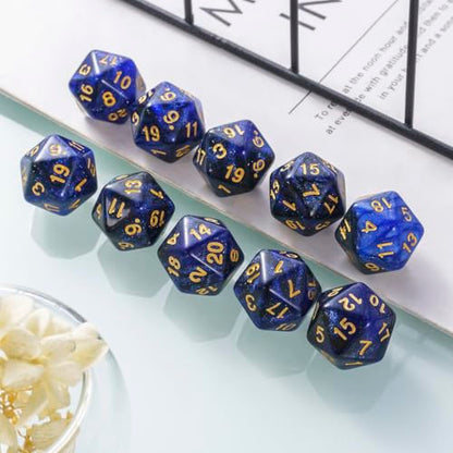 10 Pieces Polyhedral Dice Set D20 Dice 20mm Acrylic 20 Sided Game Dice for Dungeons and Dragons RPG MTG DND Dice Table Games (Starry Blue Black) - color: Starry Blue Black