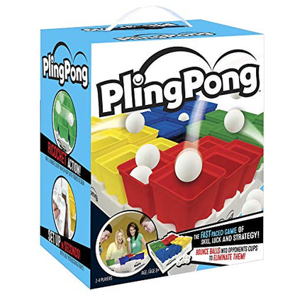 Buffalo Games PlingPong Plinko Bounce Board, 2-4 Players, Family Game Night | Team Play & Speed Rounds, 25 Cups, 9 Balls, 4 Trays & Instructions, Portable Indoors or Outdoors, Party Games for Adults