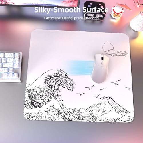 ATTACK SHARK CM05 Contour Glass Gaming Mousepad,Nano-Micro-Etched Texture,Smooth Glass Surface,High Accuracy,Fast-Moving,Anti-Scratch, PU Leather Super Non-Slip Base,Large Size(17.7×15.7"),White waves - color: White waves, size: 17.7L x 15.7W inches