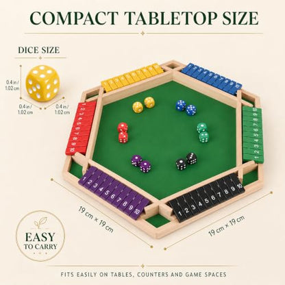 Shut The Box Game, 6 Player Wooden Hexagon Board, 12 Dice Game | 6-player Shut The Box wooden hexagon math board with 12 dice for adults,family nights, parties, pubs and group strategy play - color: 1-6 Players