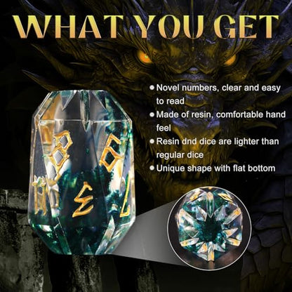FONVGOGO Polyhedral Dice Set DND, Unique Resin DND Dice for Dungeons and Dragons with Box 7 Piece Role Playing RPG D and D Dice（Black and Gold） - color: S Black and Gold