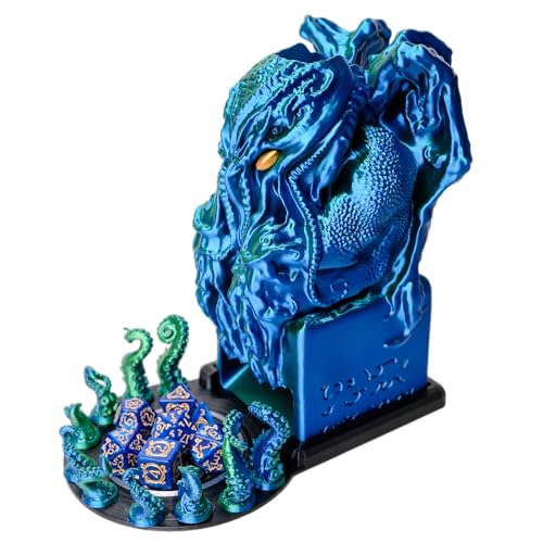 3D BEST-Q Cthulhu DND D&D Dice Tower，3D Printed Compatible with Dungeons and Dragons, 28mm Miniature Wargaming, Tabletop RPGs, Wargame Scenery, Endless Deep Sea Series (Blue&Green) - color: Blue&green