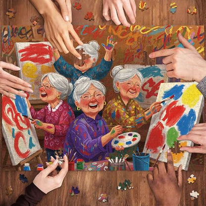 1000 Piece Jigsaw Puzzles for Adults, Art Grandma Crew Puzzle with 1:1 HD Poster, Precise Interlocking, Letter Markings on Back, Dust-Free, Stress Relief & Ideal Family Game Gift - color: Art Grandma Crew