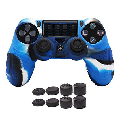 CHINFAI PS4 Controller DualShock4 Skin Grip Anti-Slip Silicone Cover Protector Case for Sony PS4/PS4 Slim/PS4 Pro Controller with 8 Thumb Grips (Camou-Blue) - color: Camou-blue