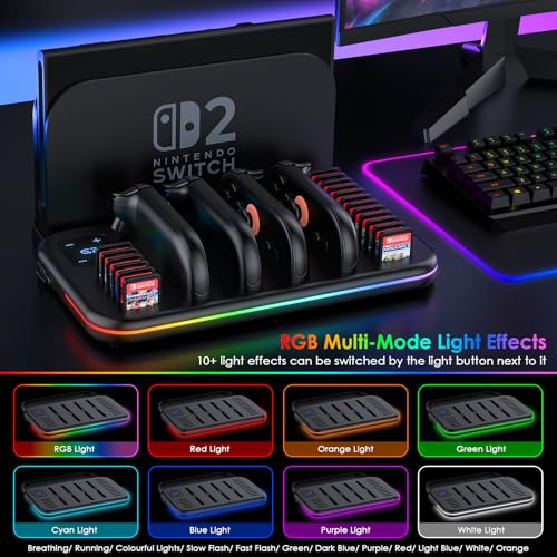 Charging Dock for Nintendo Switch 2 Joy Con, RGB Docking Station for Joycons Controller, Switch 2 Accessories with 18 Game Card Slots - size: 6FT