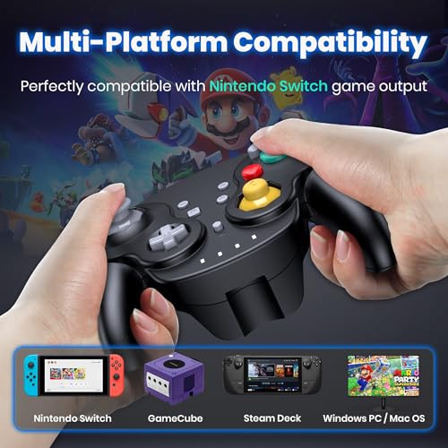 2 Pack 2.4G Wireless GameCube Controller for Switch 1 2, NGC Console, Black | (Built-in Vibration) (Rechargeable) (Analog Triggers / Stick), Compatible with Switch Online, Windows PC, macOS - color: Two Pack Black
