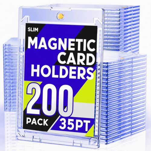 200ct Magnetic Card Holder, 35pt Slim One Touch Card Holder, U-V Cards Protectors Hard Plastic, Magnetic Hard Case for Trading, Sports, Baseball, Football, Game Cards - size: 200 PACK
