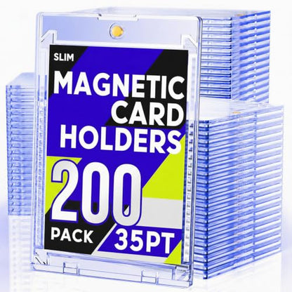 200ct Magnetic Card Holder, 35pt Slim One Touch Card Holder, U-V Cards Protectors Hard Plastic, Magnetic Hard Case for Trading, Sports, Baseball, Football, Game Cards - size: 200 PACK