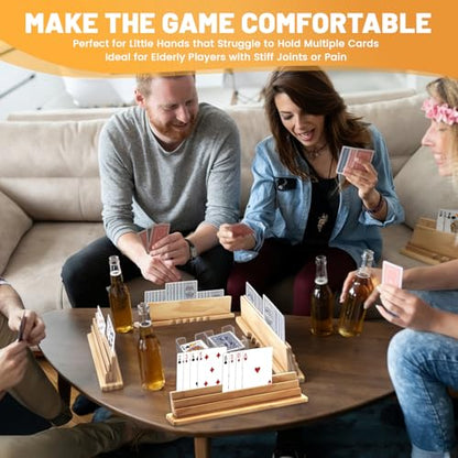 Wooden Playing Card Holders with Rotating Tray, Hands-Free Card Organizer | Rotating card holder set keeps hands free during Canasta, Bridge & Rummy games. Great for seniors, adults and kids
