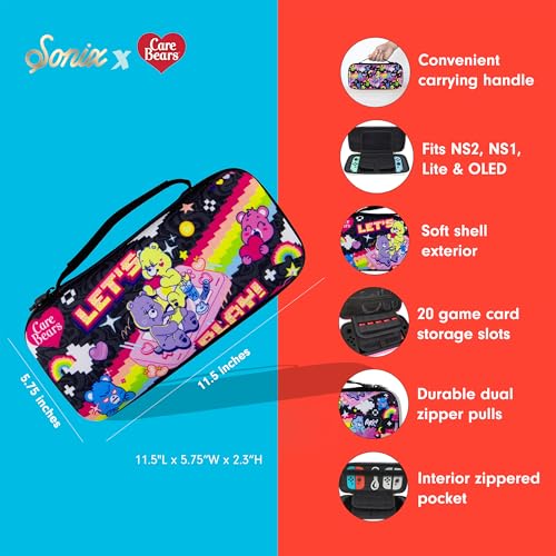 Sonix Carrying Case for Nintendo Switch 2, Switch 1, Lite, OLED, Protective Travel Case with Game Cartridge Storage | Care Bears Let's Play - color: Care Bears Let's Play
