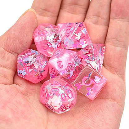 UDIXI Pink DND Dice Set, RPG D&D Polyhedral Dice Set for Role Playing Games | Velvet Storage Bag, DM Gift, for Dungeons and Dragons Tabletop Games Board Games - color: Dream Pink