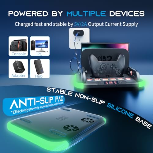 HEYSTOP Pro Controller Charger for Nintendo Switch 2, Fast-Magnetic Docking | Joycon Charging Station, RGB Light, Cooling Fan Heat Dissipation Stand, 6 Game Card Slots, Storage Console Holder