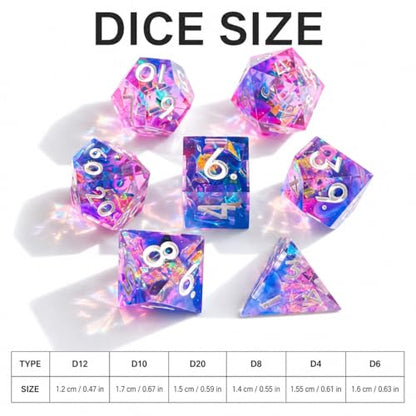 Mini DND Dice Set Tiny Dice 7 Pcs Handmade Sharp Edge Accessories Dice for Dungeons and Dragons, Polyhedral Resin Dice - color: Mini--blue Pink