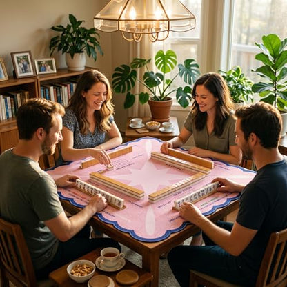 Mahjong Mat 31.5x31.5 inches – Quiet, Foldable Table Mat for Mahjong, Card Games & Board Games, 3-Layer Noise-Reducing Design, Waterproof & Easy-Clean, Includes Storage Bag (Pink - Wavy Edge) - color: Pink - Wavy Edge