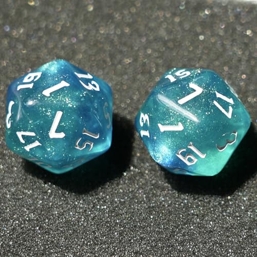 10PCs D20 Polyhedral Dice Set 22mm for DND RPG MTG Dungeons and Dragons Dice (Blue + Cyan) - color: Blue + Cyan