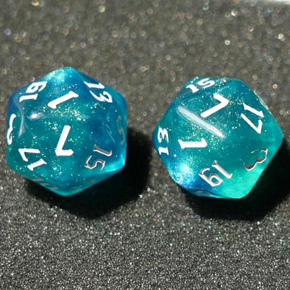10PCs D20 Polyhedral Dice Set 22mm for DND RPG MTG Dungeons and Dragons Dice (Blue + Cyan) - color: Blue + Cyan