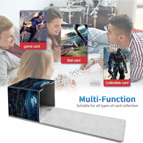 Card Deck Box for Trading Cards,MTG Commander Deck Box Fits 100+ Single Sleeved Cards,Leather Magnetic Card Storage Box for YuGiOh TCG CCG Cards,City Night View - color: City Night View