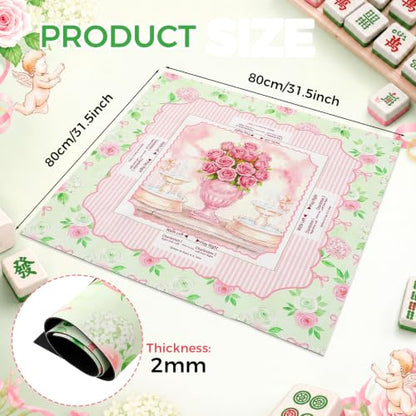Pink Rose Mahjong Mat with Rules 31.5" x 31.5" Non-Slip Noise Reduction Gaming Mat with Carrying Bag Floral Mahjong Table Cover for Poker Board Card Games Dominoes - style: Romantic Pink Rose