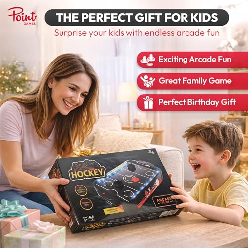 Air Hockey Game with LED Lights, Portable Tabletop Air Hockey Game & Gift for Kids & Family Fun, Air Hockey Table Game with 2 Pushers 2 Pucks, Compact Arcade Style Indoor Sports Toy for Home