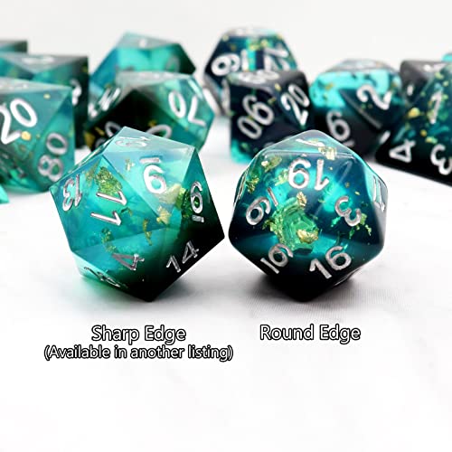 Haxtec DND Dice Set, 7 Pcs Gold Foil Resin Polyhedral RPG Dice | Blue Black Role Playing Games Dice with Velvet Pouch, Compatible with Dungeons and Dragons, D&D Gift for DM Masters - color: Blue Black