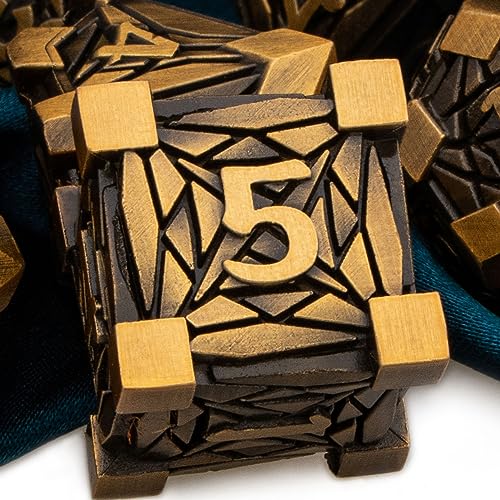 ARUOHHA DND Metal Dice Set Crystal Shards Dice with Gift Box, 7PCS Antique Gold Polyhedral Dice RPG Role Playing Game Handmade 6 Sided D and D Dice Set D20 D12 D10 D8 D6 D4 - color: Ancient Gold
