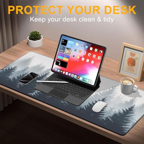 Misty Pine Forest Large Mouse Pad Gaming Keyboard Desk Pad Extended Mouse Mat Non-Slip Rubber Base with Stitched Edges for Office Game Home XXL 35.4"X 15.7" - color: Abstract Rainbow Paw Print