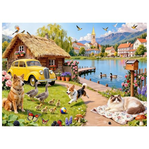 Cozy Lakeside Cottage Puzzles for Adults 1000 Pieces,Cardboard 27.5x19.6in | Rustic Style Challenging Jigsaw Puzzles,Cool Puzzle for Family Game Night,Letters on Back,Stress Relief Gifts for Women Men - color: Cozy Lakeside Cottage