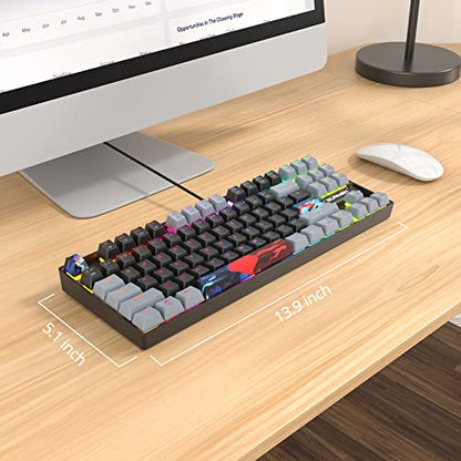 Owpkeenthy 75% Percent Gaming Keyboard Mechanical with Red Switch, 87 Keys Wired RGB TKL Gaming Keyboard Backlit Keys for PC Xbox PS (Dark/ 87 Red Switch) - color: Dark/ 87 Red Switch