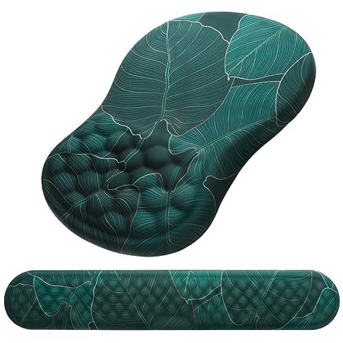 Ergonomic Mouse Pad with Wrist Support and Keyboard Wrist Rest Set | Memory Foam Wrist Cushion, Non-Slip PU Base, Massage Design, Relieves Wrist Pressure for Work, Gaming & Office Use - color: Banana Leaf Green