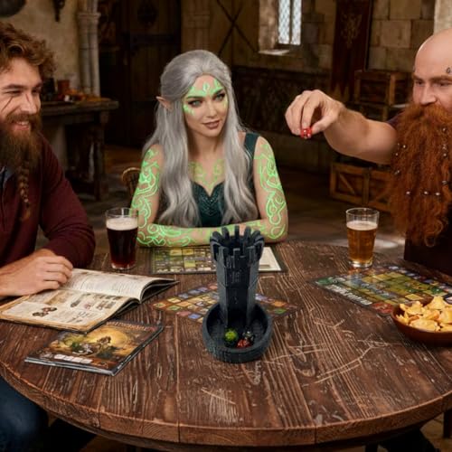 Castle Retro DND Dice Rolling Dice Tower Dungeons and Dragons Dice Jail D&D Accessories (Random 7PCS D20 Dice Set Included) Black