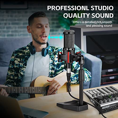 XLR Podcast Microphone Professional Cardioid Condenser Microphone for PC Computer Studio XLR Mic Kit for Recording/Podcasting/Streaming/Voice Over/ASMR/Home Studio/YouTube with Desktop Stand | 48V power required.XLR podcast mic for vocals, voiceovers and
