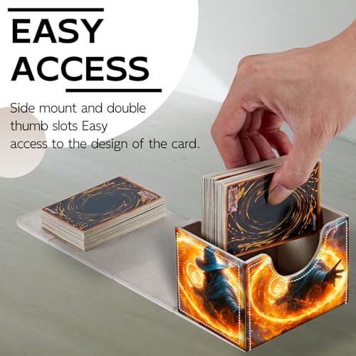Trading Card Storage Box, Holds 100+ for MTG Cards, PU Leather with Magnetic Closure, Blue Hat Mage with Swirling Fire Magic Durable Deck Box for Magic the Gathering, Trading Card Games - color: Blue Hat Mage with Swirling Fire Magic