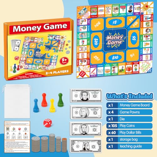 Torlam Money Board Games for Kids, Coins and Bills Toddler Pretend Play Toys, Money for Kids Learning Education Kindergarten Math Games Math Manipulatives, Homeschool Supplies Classroom Must Haves