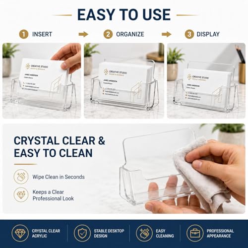 Lineshading 10 Pack Business Card Holder Desk Clear Acrylic Name Card Display Stand Tabletop Vertical Organizer Fits 3.5" x 2" Standard for Office Marketing Wedding Businesses Event Planning