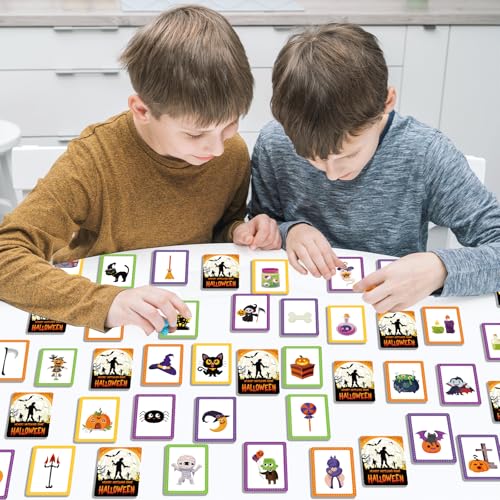 gisgfim 100 PCS Memory Matching Game Happy Halloween Concentration Memory Games Card for Kids Educational Ages 3-8 A Fun & Fast Halloween Theme Matching Games - style: Halloween