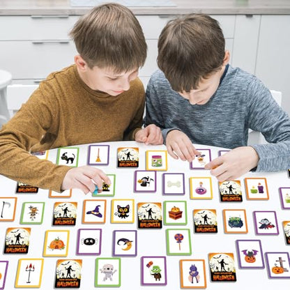 gisgfim 100 PCS Memory Matching Game Happy Halloween Concentration Memory Games Card for Kids Educational Ages 3-8 A Fun & Fast Halloween Theme Matching Games - style: Halloween