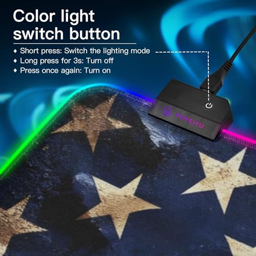 Gaming Mouse Pad Art USA Print, Multiple Modes RGB Light Large Fabric Keyboard Pad with Anti Slip Rubber Base Large - size: Large