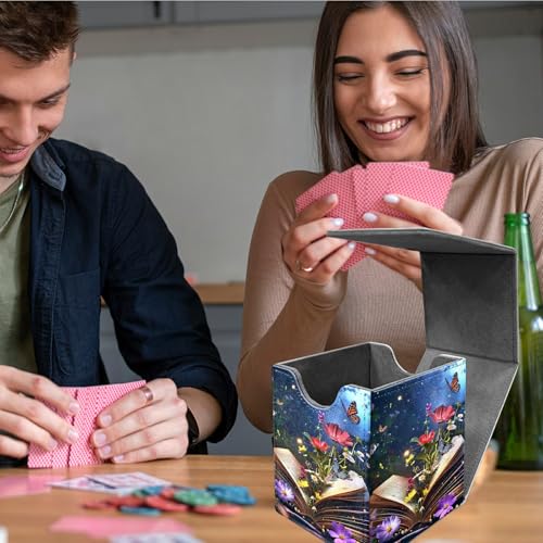 Book Flower Deck Box, MTG Commander Case for Trading Cards, 100+ Sleeved With PU Leather Magnetic Storage Box for TCG CCG Magic - color: Card Deck Box-593