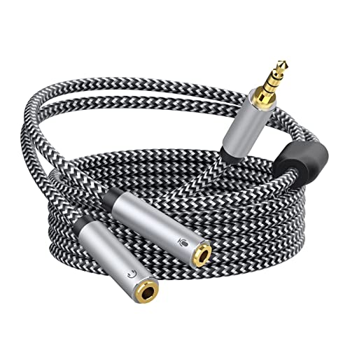 5ft Headset Splitter Adapter, Braided 3.5mm TRRS Male to Dual TRS Female Mic & Audio Jack Y Cable, Compatible with PS4 PS5 Xbox One PC Laptop - Connect Legacy Headsets to Single Port