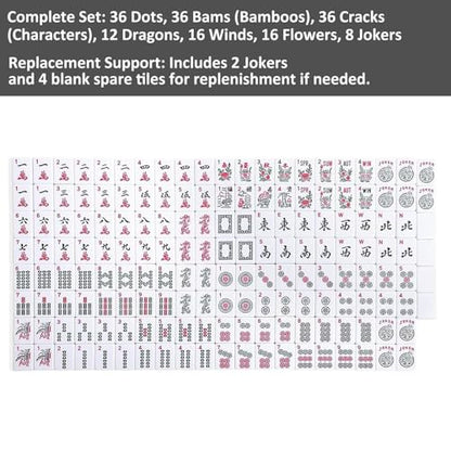 1.2" American Mahjong Tiles, 166 Tiles with White Color (Tiles Only, No Dice and Other Accessories) - color: White