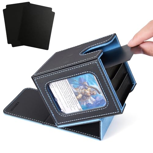 MTG Deck Box with Commander Display Window (Black&Wathet, 1 window) | Holds 120 Single/100 Double-Sleeved Cards, Fit MTG/PTCG/OPTCG Cards, Strong Magnet, PU Leather, With 2 Dividers & 1 Toploader - color: Black and Wathet