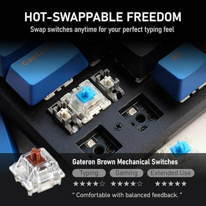 iRocks K74R Wireless RGB Illuminated Mechanical Gaming Keyboard, Hot-Swappable Switches, Floating Design, PBT 107 Keys NKRO, Detachable USB-C Cable - Midsummer Black (Brown Switches) - color: Midsummer Black, size: Brown Switches