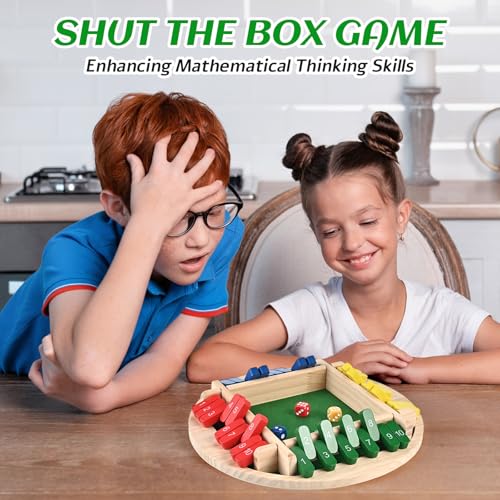 Shut The Box Game, 2-4 Player Shut The Box Dice Game | Wooden Dice Board Table Math Game for Adults and Kids, Classics Tabletop Version Board Games for Family Classroom Home or Bar