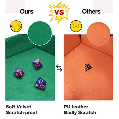 K.T. Fancy Dice Tray 6 Pieces Folding D&D Dice Tray Dice Holder Storage Box for Rolling Dice Games Metal Dice Rolling Tray PU Leather and Velvet - style: 6 PCS