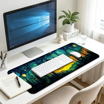 Fantasy Starry Night Forest and Dragon Gaming Desk Mat, Computer Keyboard Large Extended Long Mouse Pad for Office and Home, XL (W05) - color: W05
