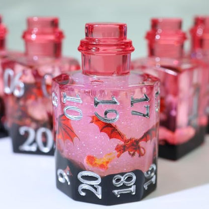XENOLUX Potion Bottle DND Dice Set with Flying Dragon, Sharp Edge Resin Polyhedral Dice for Dungeons and Dragons Tabletop Games, Smoky Liquid Effect 7-Piece Set with Storage Tin - BOT4 - color: Bot4