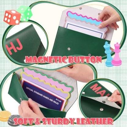 2 Pcs Leather Mahjong Card Bag Clutch Pouch Holder with PU Squeeze Dice Bag Mahjong Accessories Protector Cover Case for MAHJ Lover Playing Game Night (Dark Green) - color: Dark Green