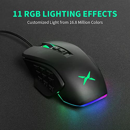 DELUX Wired MMO Gaming Mouse with 4 Interchangeable Side Plates, 12400DPI, 14 Programmable Buttons, RGB Light, 1000Hz Report Rate, Pro Ergonomic Gamer Mouse for PC Computer Laptop (M631-Black)
