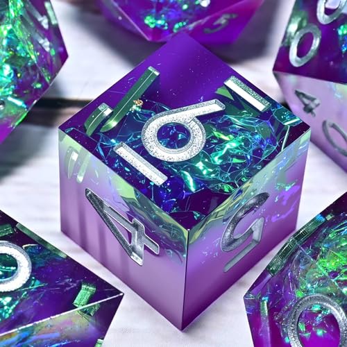 Liquid Core Dice Set Dungeons and Dragons D&D, Polyhedron DND Resin dice Set, Used for Role-Playing dice Magic Pathfinder Game DND dice Set (7 Pieces) - color: Quicksand Purple-green